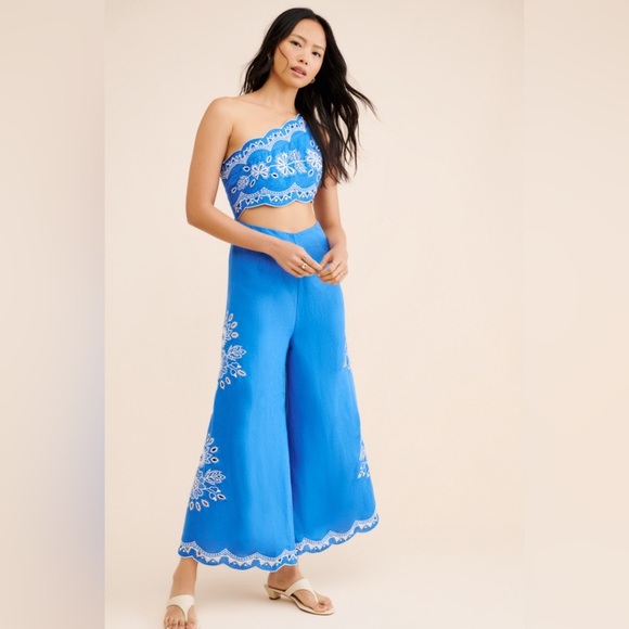 Farm Rio x Anthropologie One-Shoulder Embroidered Linen Jumpsuit - Picture 1 of 10